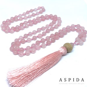 Real Rose Quartz Gemstone Mala Spiritual Necklace 6mm , Hand Knotted 108 Mala Beads, 108 Mala Bead, Mala Tassel Necklace, Japa Mala, Meditat