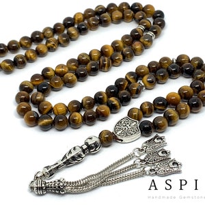 Real Brown Tiger Eye  Natural Crystal Gemstone Personalized Tasbih 99, Prayer Beads, Tesbih, Misbaha, Tasbeeh, Sibha, Rosary, Eid Gift