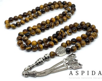 Real Brown Tiger Eye  Natural Crystal Gemstone Personalized Tasbih 99, Prayer Beads, Tesbih, Misbaha, Tasbeeh, Sibha, Rosary, Eid Gift