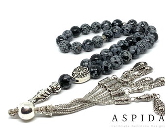 Real Obsidian Gemstone, Islamic Prayer 33 Beads, Tasbih, Tesbih, Misbaha, Tasbeeh, Sibha, Rosary, Tasbih 33, Tasbih Personalized 10mm, Big
