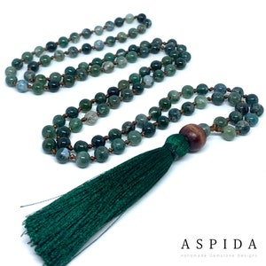 Real Moss Agate Gemstone Mala Spiritual Necklace 6mm , Hand Knotted 108 Mala Beads, 108 Mala Bead, Mala Tassel Necklace, Japa Mala, Meditati