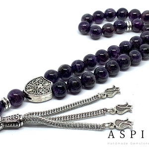 Piedra preciosa de amatista real, Oración Islámica 33 Cuentas, Tasbih, Tesbih, Misbaha, Tasbeeh, Sibha, Rosario, Tasbih 33, Tasbih Personalizado, Premium