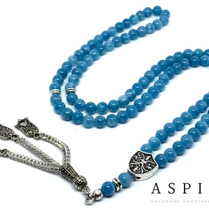 Real Blue Quartz Gemstone, Islamic Prayer 99 Beads, Tasbih, Tesbih, Misbaha, Tasbeeh, Sibha, Rosary, Tasbih 99, Tasbih Personalized 6mm, Pre