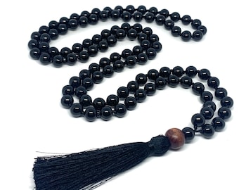 Real Onyx Gemstone Mala Healing Necklace, Hand Knotted 108 Mala Beads, 108 Mala Beads, Mala Tassel Necklace, Japa Mala, Meditation Mala