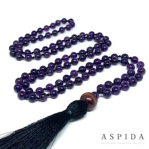 Real Amethyst Gemstone Mala Spiritual Necklace 6mm , Hand Knotted 108 Mala Beads, 108 Mala Bead, Mala Tassel Necklace, Japa Mala, Meditation