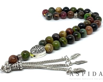 Real Rainbow Tiger Eyes Natural Crystal Gemstone Personalized Tasbih 33, Prayer Beads, Tesbih, Misbaha, Tasbeeh, Sibha, Rosary, Premium Qua