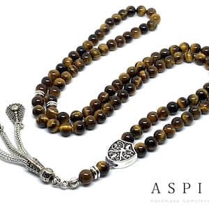 Real Tiger Eyes Gemstone, Islamic Prayer 99 Beads, Tasbih, Tesbih, Misbaha, Tasbeeh, Sibha, Rosary, Tasbih 99, Tasbih Personalized 6mm, Prem