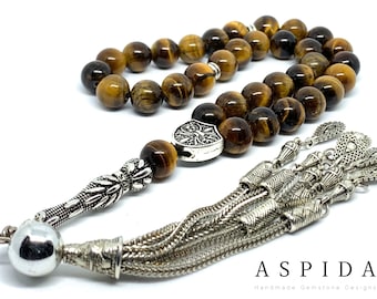Real Tiger&#39;s eye Gemstone, Islamic Prayer 33 Beads, Tasbih, Tesbih, Misbaha, Tasbeeh, Sibha, Tasbih 33, Tasbih Personalized 10mm, Big Size