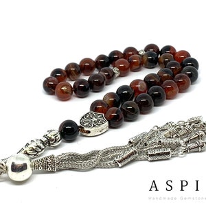 Piedra preciosa de ágata real, oración islámica 33 cuentas, Tasbih, Tesbih, Misbaha, Tasbeeh, Sibha, Rosario, Tasbih 33, Tasbih personalizado 10mm, tamaño grande