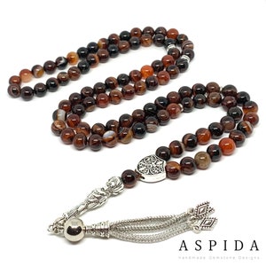 Real Agate Gemstone, Islamic Prayer 99 Beads, Tasbih, Tesbih, Misbaha, Tasbeeh, Sibha, Rosary, Tasbih 99, Tasbih Personalized 8 mm, Premium