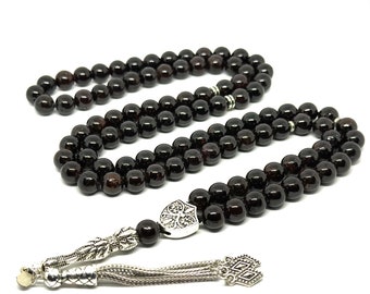 Real Garnet Gemstone, Islamic Prayer 99 Beads, Tasbih, Tesbih, Misbaha, Tasbeeh, Sibha, Rosary, Tasbih 99, Tasbih Personalized 8 mm, Premium