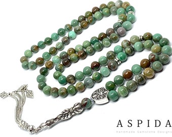 Real Green Jade  Natural Crystal Gemstone Personalized Tasbih 99, Prayer Beads, Tesbih, Misbaha, Tasbeeh, Sibha, Rosary, Eid Premium Quality