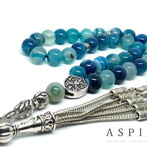 Piedra preciosa de ágata auténtica, oración islámica, 33 cuentas, Tasbih, Tesbih, Misbaha, Tasbeeh, Sibha, rosario, Tasbih 33, Tasbih personalizado de 10 mm, tamaño grande