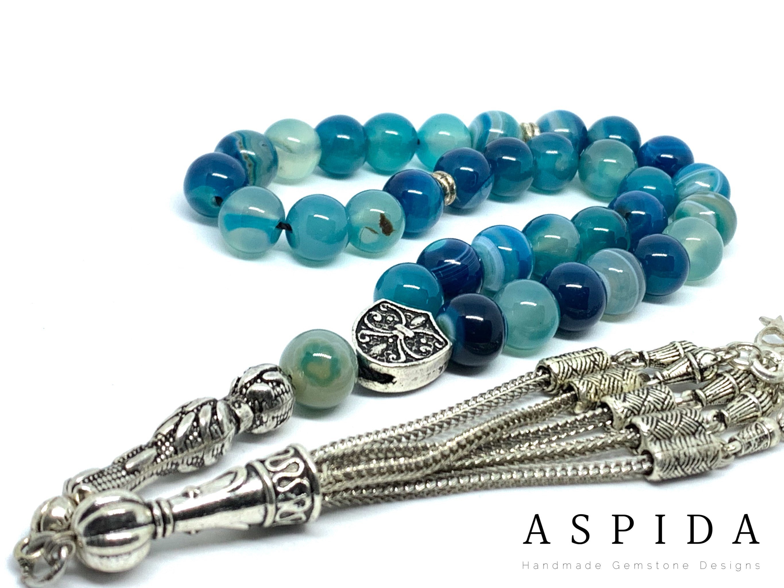 Real Agate Gemstone, Islamic Prayer 33 Beads, Tasbih, Tesbih, Misbaha, Tasbeeh, Sibha, Rosary, Tasbih 33, Tasbih Personalized 10mm, Big Size