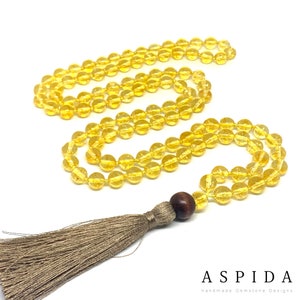 Real Citrine Gemstone Mala Spiritual Necklace, Hand Knotted 108 Mala Beads, 108 Mala Beads, Mala Tassel Necklace, Japa Mala, Meditation Mala