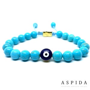 Real Turquoise Evil Eye Gemstone Crystal Bracelet, Bracelet For Men, Bracelet For Women, Bracelet For Couple, Customize Gıft, Adjustable