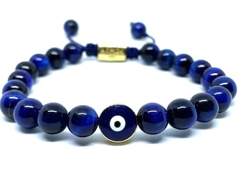 Real Blue Tiger Eyes Evil Eye Gemstone Crystal Bracelet, Bracelet For Men, Bracelet For Women, Bracelet For Couple, Customize Gıft
