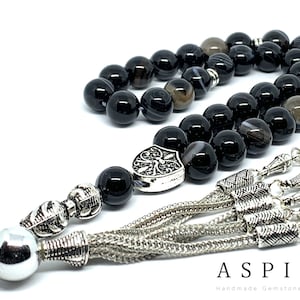 Piedra preciosa de ágata real, oración islámica 33 cuentas, Tasbih, Tesbih, Misbaha, Tasbeeh, Sibha, Rosario, Tasbih 33, Tasbih personalizado 10mm, tamaño grande