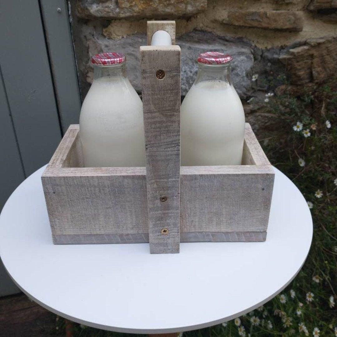 Wooden Milk Bottle Holder, Rustic Milk Bottle Caddy, Milk Bottle Holder