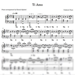 Ti Amo Umberto Tozzi partituras para piano y synthesia midi con archivos de reproducción para la mano izquierda y derecha