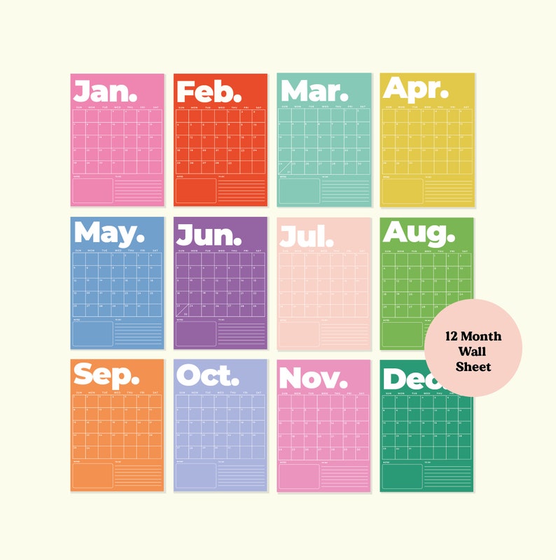 A4 & A3 Monthly Wall Calendar 2024 12 Months 12 Sheets Planner Abstract 2024 Back to School Yearly Calendar image 2