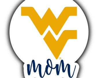 Imán/pegatina decorativa de 4 pulgadas de los West Virginia Mountaineers con el lema "Orgullosa familia".