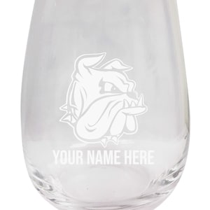 Minnesota Duluth Bulldogs Customizable 15 oz Engraved Stemless Wine Glass