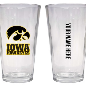 Iowa Hawkeyes Customizable 16 oz Pint Glass Officially Licensed