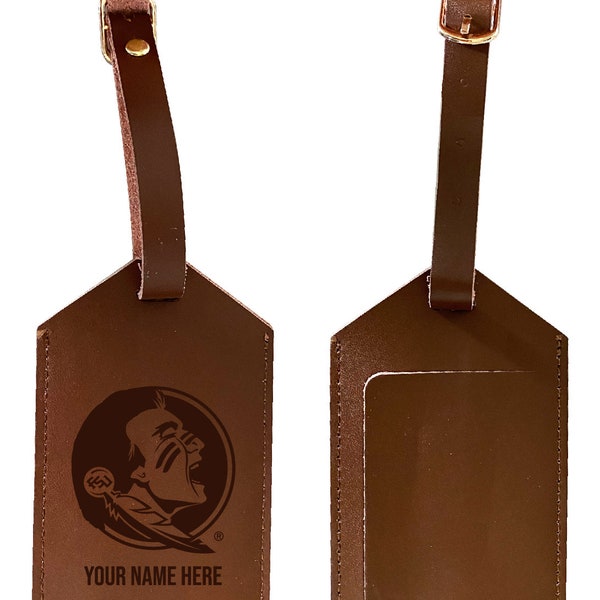 Personalized Customizable Florida State Seminoles Engraved Leather Luggage Tag with Custom Name