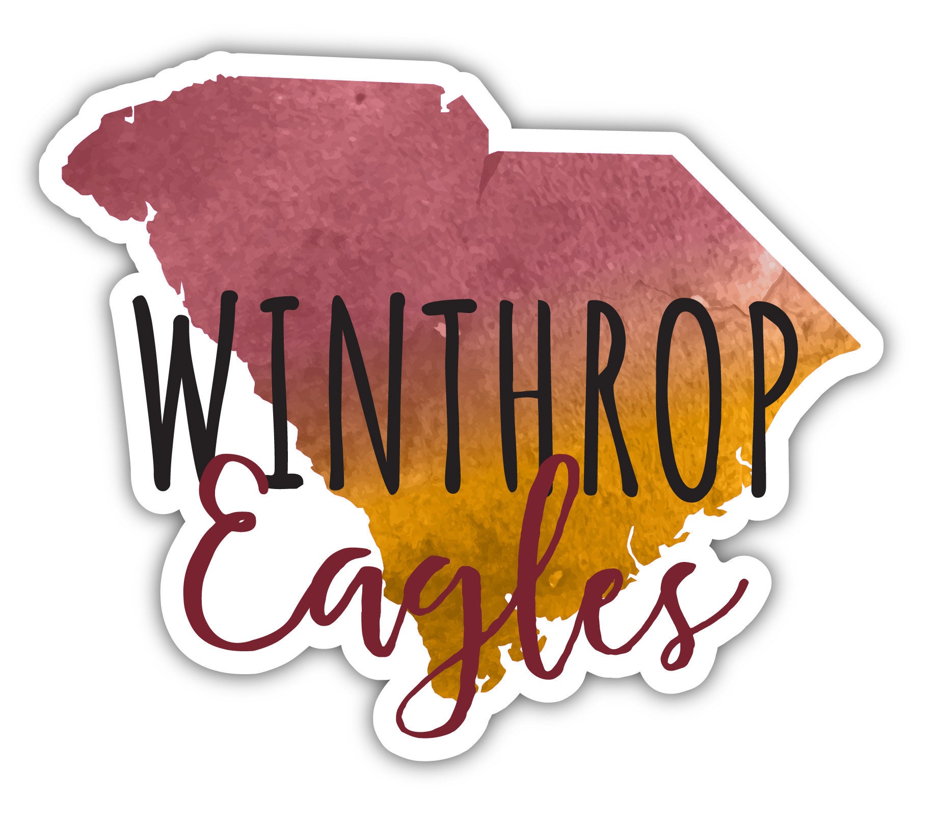 Adhesivo de vinilo de la Universidad Winthrop: diseño del estado en acuarela