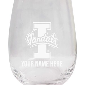 Idaho Vandals Customizable 15 oz Engraved Stemless Wine Glass