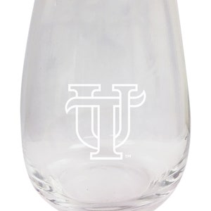 University of Tampa Spartans 15oz Engraved Stemless Wine Glass Officially Licensed