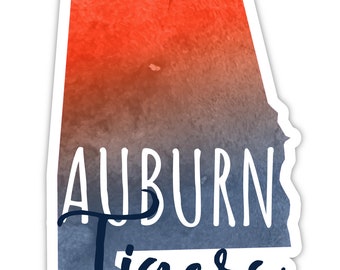 Auburn Tigers Vinyl Sticker - Watercolor State Design