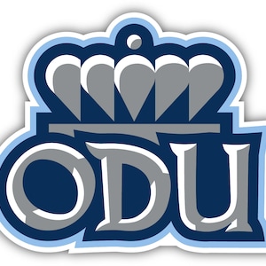 May include: A navy blue and gray logo with the letters "ODU" in a stylized font. A crown with five gray points sits above the letters.