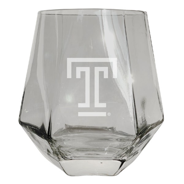 Temple University Etched Diamond Cut Stemless 10 ounce Wine Glass Clear