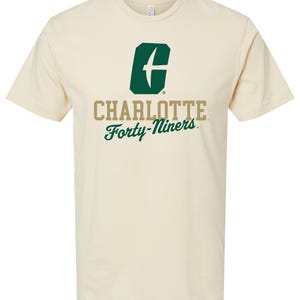 North Carolina Charlotte Forty-Niners Unisex Cotton T-Shirt – Large Front Script Design Natural