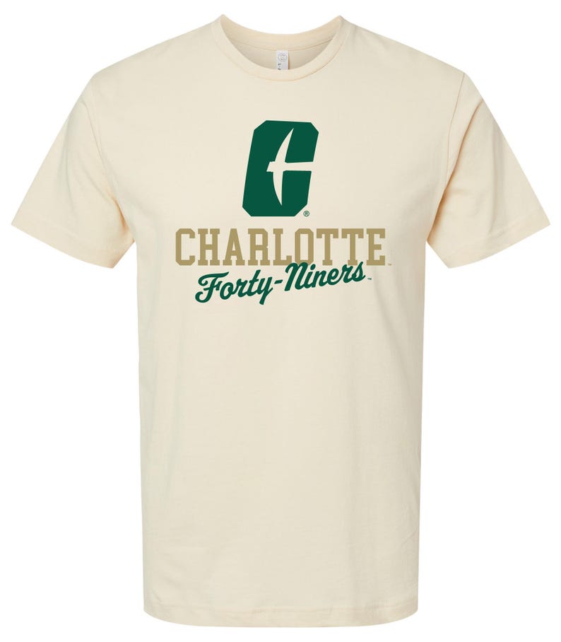 North Carolina Charlotte Forty-Niners Unisex Cotton T-Shirt – Large Front Script Design Natural