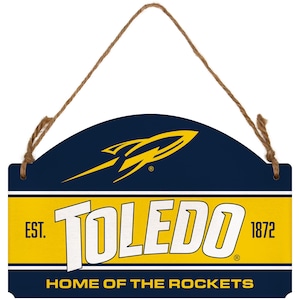 Toledo Rockets Flat Wood Sign with Hanging String - Officially Licensed Collegiate Product