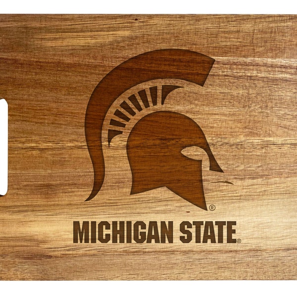 Michigan State Spartans Engraved Wooden Cutting Board 10" x 14" Acacia Wood - Large Engraving