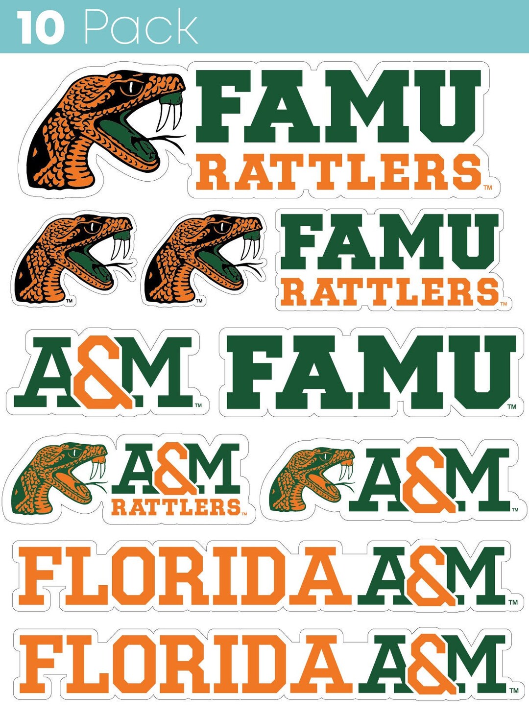 Florida A&M Rattlers 10 Pack Sticker - officially Licensed Decals - Etsy