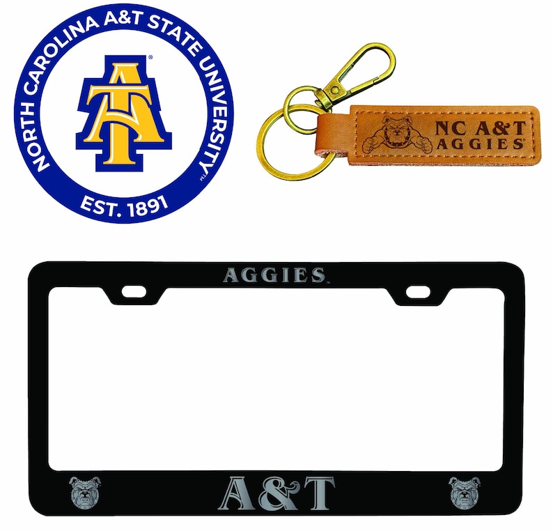 North Carolina A&T State Aggies Offic. Lic. Auto Pack – License Plate Frame, Keychain, Set of 2 Stickers image 1