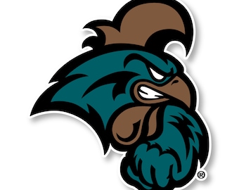 Pegatina de vinilo con la mascota de la Universidad Coastal Carolina. Producto con licencia oficial.