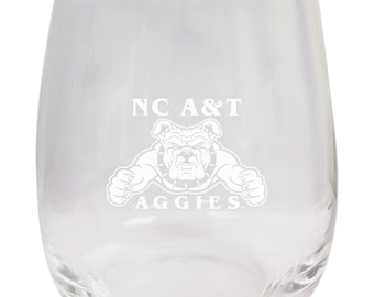 North Carolina A&T State Aggies 15oz Engraved Stemless Wine Glass Officially Licensed