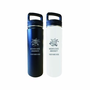 Wichita State Shockers Customizable 24 oz Engraved Insulated Stainless Steel Water Bottle with Screw on Lid
