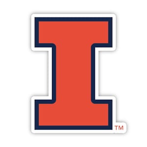 May include: A block letter I sticker featuring a vibrant orange center with a thick navy blue border and a thin white outer outline. The design includes a small TM symbol in the bottom right corner, rendered in a matching orange color.