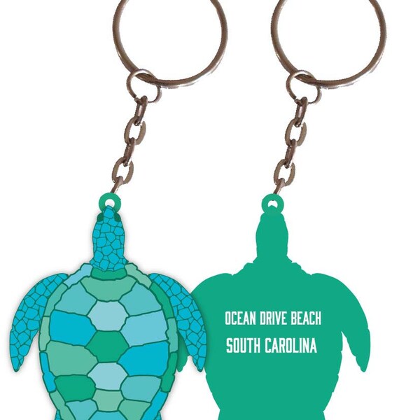 Ocean Drive Beach South Carolina Turtle Metal Keychain