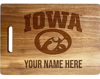 Iowa Hawkeyes Custom Engraved Cutting Board 10" x 14" Acacia Wood Officially Licensed