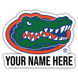 May include: A green alligator head with a white outline and a red and blue circle around it. The text "YOUR NAME HERE" is below the alligator head.