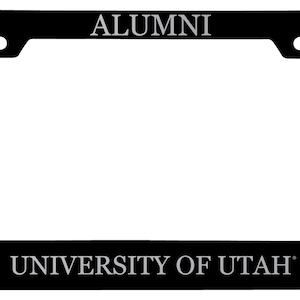 May include: Black license plate frame with the text "ALUMNI" at the top and "UNIVERSITY OF UTAH" in the center with a University of Utah "U" logo on either side.