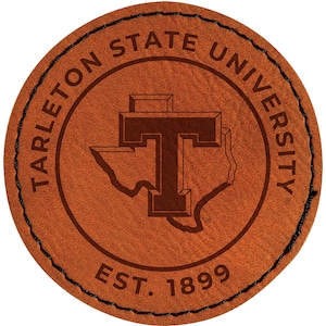 Tarleton State University Officially Licensed Leatherette Patch - Iron-On College Logo (Circle or Hexagon)